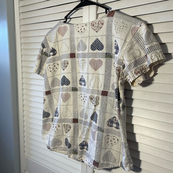 Vintage M.W.C. Patchwork Heart Button Down Short Sleeve Shirt Round Neck Medium - Picture 3 of 8
